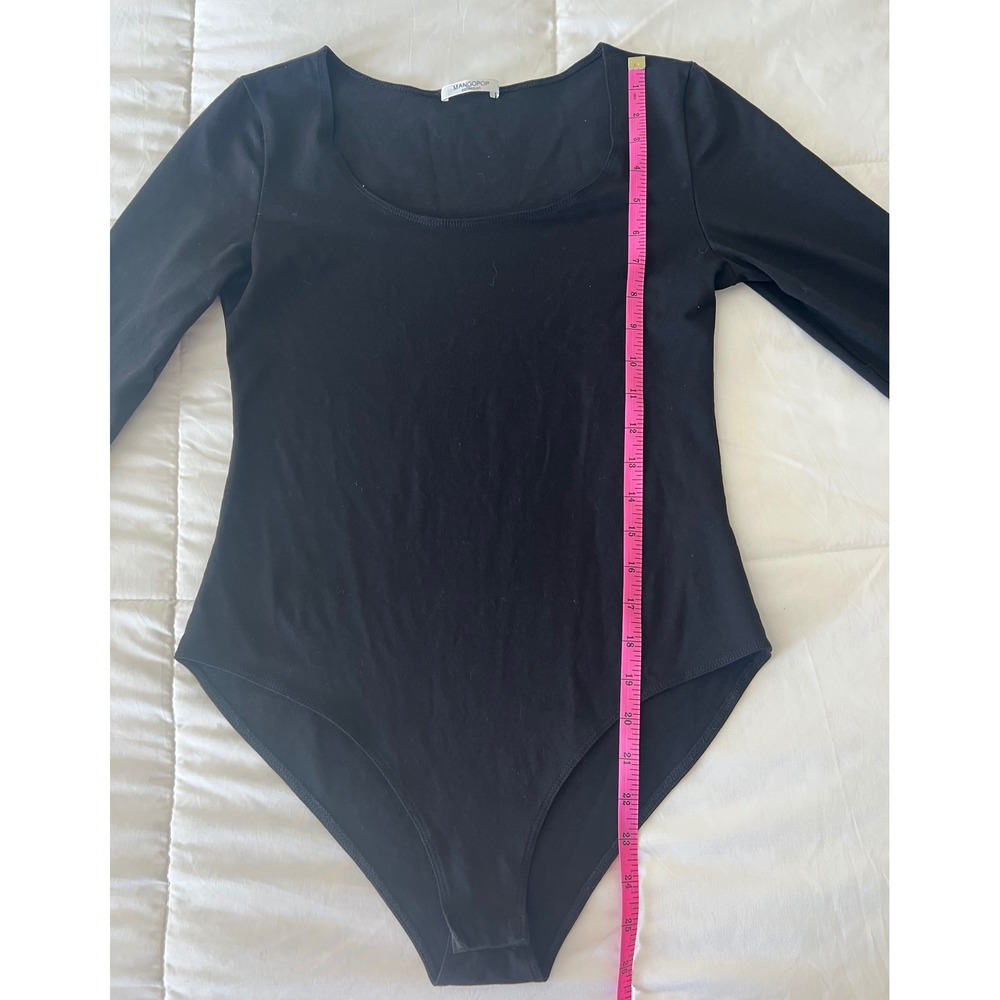 MANGOPOP‎ Black Long Sleeve Square Neck Thong Bodysuit Women's Size Medium